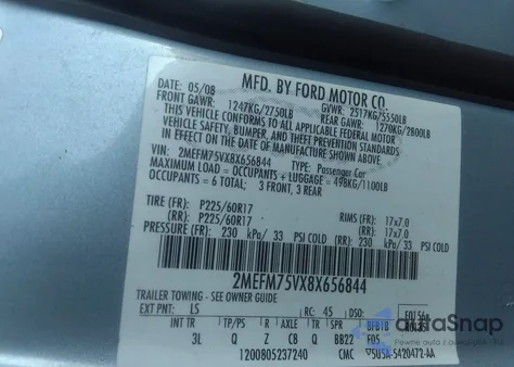 2008 Mercury Grand Marquis Ls z USA, uszkodzony, nr VIN 2MEFM75VX8X656844